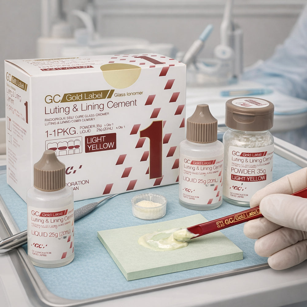 GC Gold Label 1 Fluoride Releasing Radiopaque Self-Cure GIC Luting Lining Cement Light Yellow by GC Japan