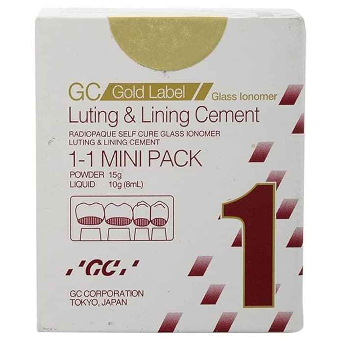GC Fuji 1 Gold Label Glass Ionomer Luting and Lining Cement 1-1 Mini Pack Box Front View
