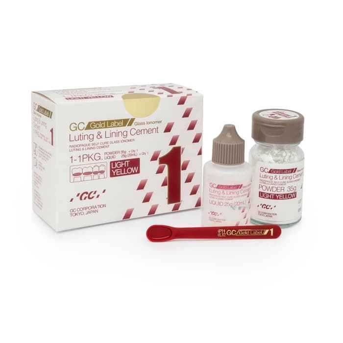  Gold Label 1 glass ionomer cement by GC – radiopaque self-cure GIC for crown bridge luting and lining