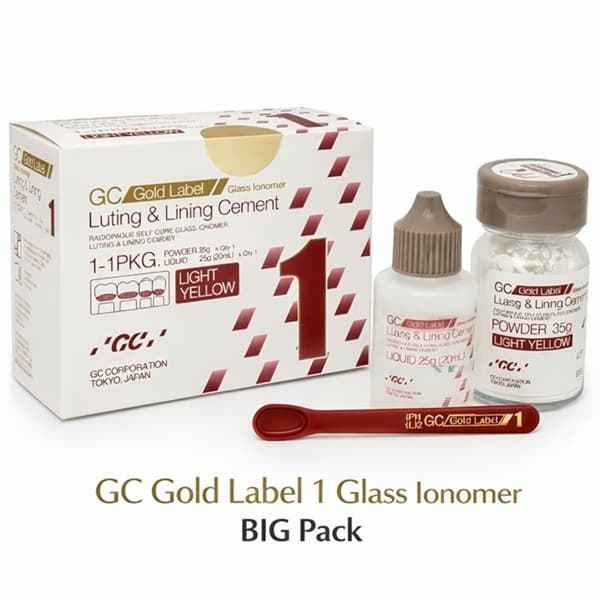GC Gold Label 1 strontium-based GIC 15 micron film thickness fluoride release orthodontic band cementation
