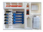 Professional 3M ESPE Filtek Z350 XT dental composite restorative kit arranged in sterile tray – featuring 4 composite resin syringes in shades A1 A2 A3 B2, flowable composite syringe...