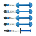 Close-up of 3M ESPE Filtek Z350 XT universal nanocomposite resin syringes – 5 units in multiple shades A1 A2 A3 B2 body and flowable.
