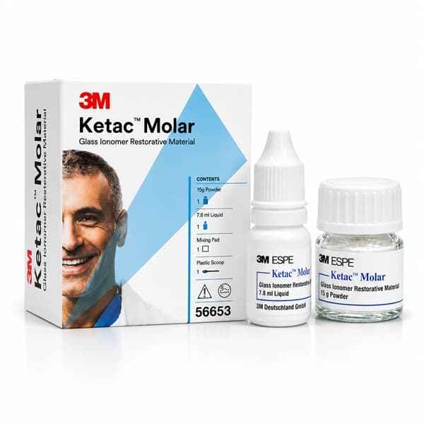 3M ESPE Ketac Molar Glass Ionomer Restorative Filling 15g – Complete Pack with Box, Liquid Bottle and Powder Jar

