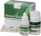 Dental glass ionomer restorative cement box with powder bottle and liquid dropper