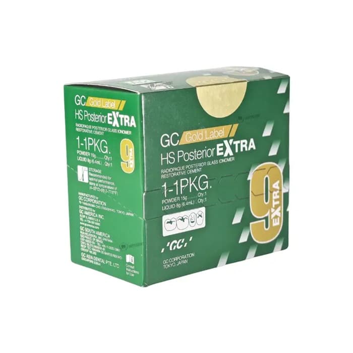 GC Gold Label 9 Extra 15g Big Pack glass ionomer restorative by GC Corporation Japan – high strength strontium GIC for permanent posterior Class I II restorations in
