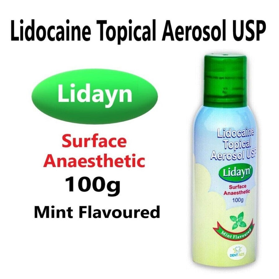 Lidayn Lidocaine USP Aerosol Spray 100g for Professional Dental Surface Anaesthesia by Dent Aids