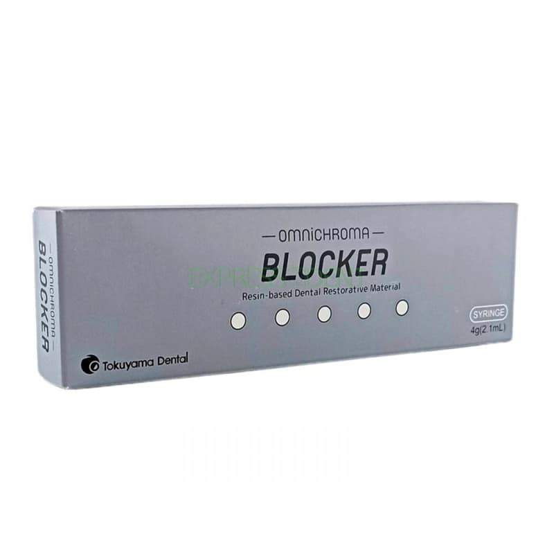 Tokuyama Omnichroma Blocker 4g 2.1mL Syringe Box Front for Dentists – Light-Cure Resin-Based Opaque Dental Restorative Material for Discoloration Masking by Tokuyama Dental Japan
