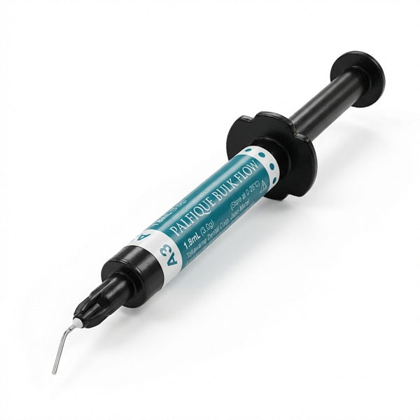 Tokuyama Palfique Bulk Flow A3 – 1.8mL (3.0g) Flowable Dental Composite Syringe Close-Up, Resin-Based Restorative Material Made in Japan

