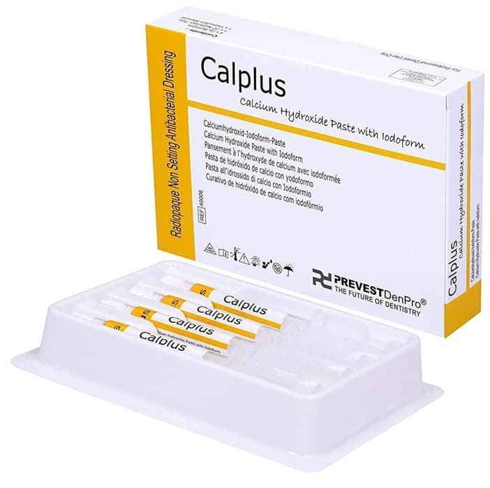 Calcium Hydroxide Paste with Iodoform by Prevest DenPro Calplus – 4x2g Syringes with Applicator Tips
