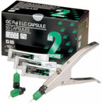 GC Fuji II LC 50 capsules Shade A2 – resin-modified glass ionomer for anterior and posterior restorations, cervical lesions, and core build-up in dental clinics
