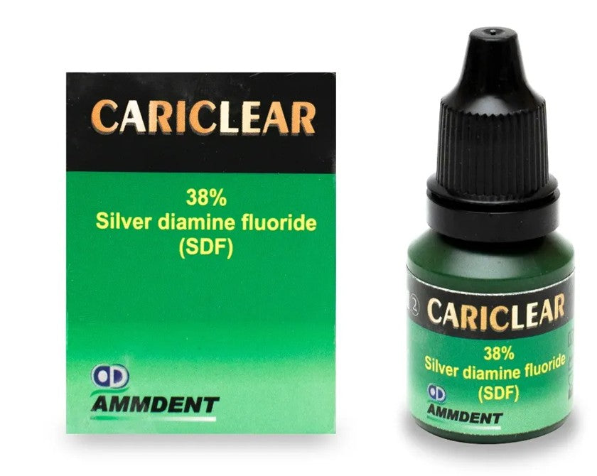 Cariclear 38% Silver Diamine Fluoride SDF bottle by AMMDENT for dental caries arrest