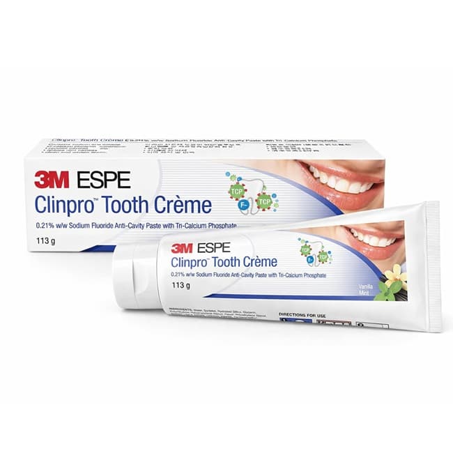 3M ESPE Clinpro Tooth Creme 113g fluoride toothpaste box and tube, vanilla mint