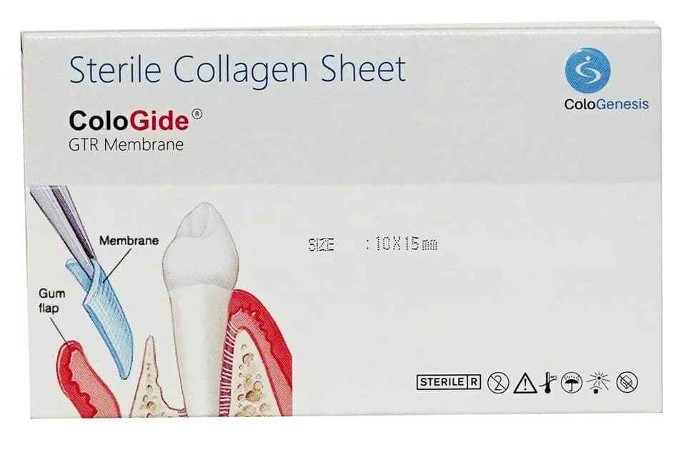 ColoGide collagen GTR membrane 10x15mm sterile single piece packaging by ColoGenesis