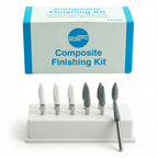Shofu Composite Finishing Kit – assorted grey finishing burs in storage block, front view