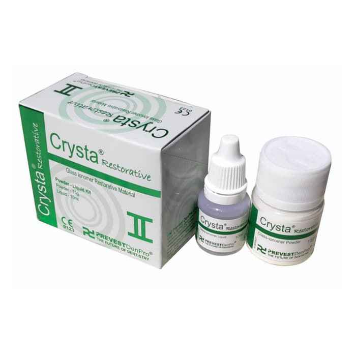  Crysta Restorative glass ionomer cement by Prevest DenPro – radiopaque self-cure powder-liquid kit