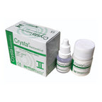Prevest DenPro Crysta Restorative Glass Ionomer Restorative Material Powder-Liquid Kit – CE 0123 marked green and white box with 15g powder jar and 10ml liquid bottle – radiopaque self-cure

