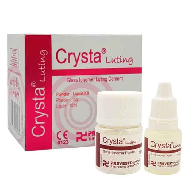 Crysta Luting glass ionomer cement by Prevest DenPro – self-cure luting cement powder-liquid kit