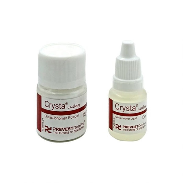 Crysta Luting by Prevest DenPro – Glass Ionomer Cement Powder Liquid Kit for Permanent Crown Bridge & Inlay Cementation Worldwide