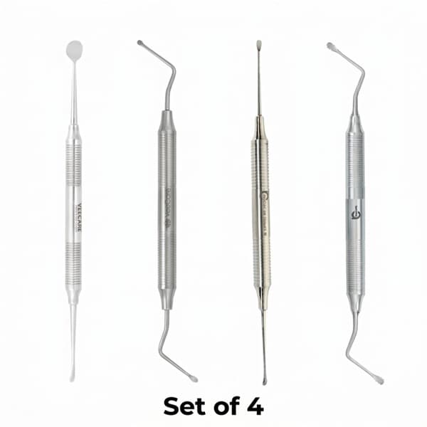VeeCare Complete Surgical Debridement Curette Set of 4 Stainless Steel Dental Instrument
