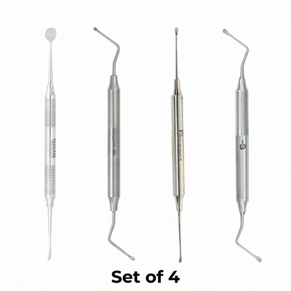 VeeCare Complete Surgical Debridement Curette Set of 4 – Stainless Steel Periodontal Curettes for Surgical Debridement in Dental Clinics Worldwide