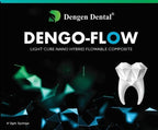 Dengoflow Nano Hybrid Flowable Composite box front – 4x2gm Syringe Pack, Light Cure Dental Resin by Dengen Dental