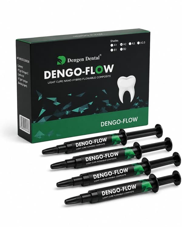 Dengoflow Flowable Composite 4 Syringe Economy Pack by Dengen Dental – Light Cure Nano Hybrid Resin, Shades A1 A2 A3