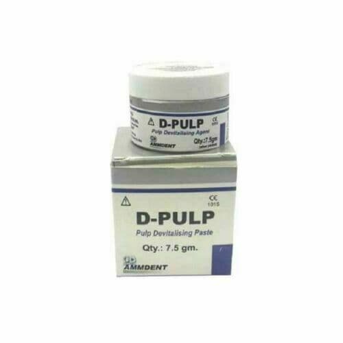 Ammdent D-PULP Pulp Devitalising Paste 7.5gm Jar with Box Older Packaging for Dentists – Paraformaldehyde-Based Arsenic-Free Endodontic Devitalizing Paste CE Marked by Ammdent India
