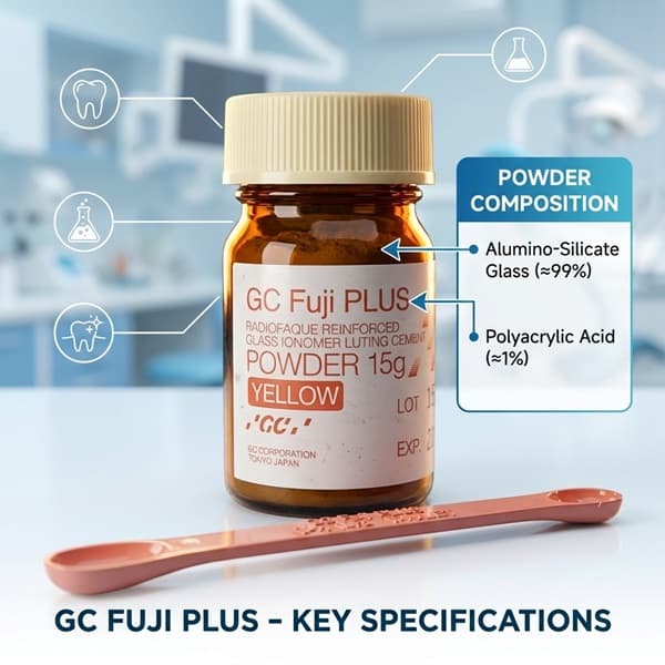 GC Fuji PLUS Glass Ionomer Luting Dental Cement Clinical Indications for Dentists – Cementation of Metal Ceramic PFM Resin Crowns Bridges Inlays Onlays Porcelain Inlays and All-Ceramic Procera Restorations
