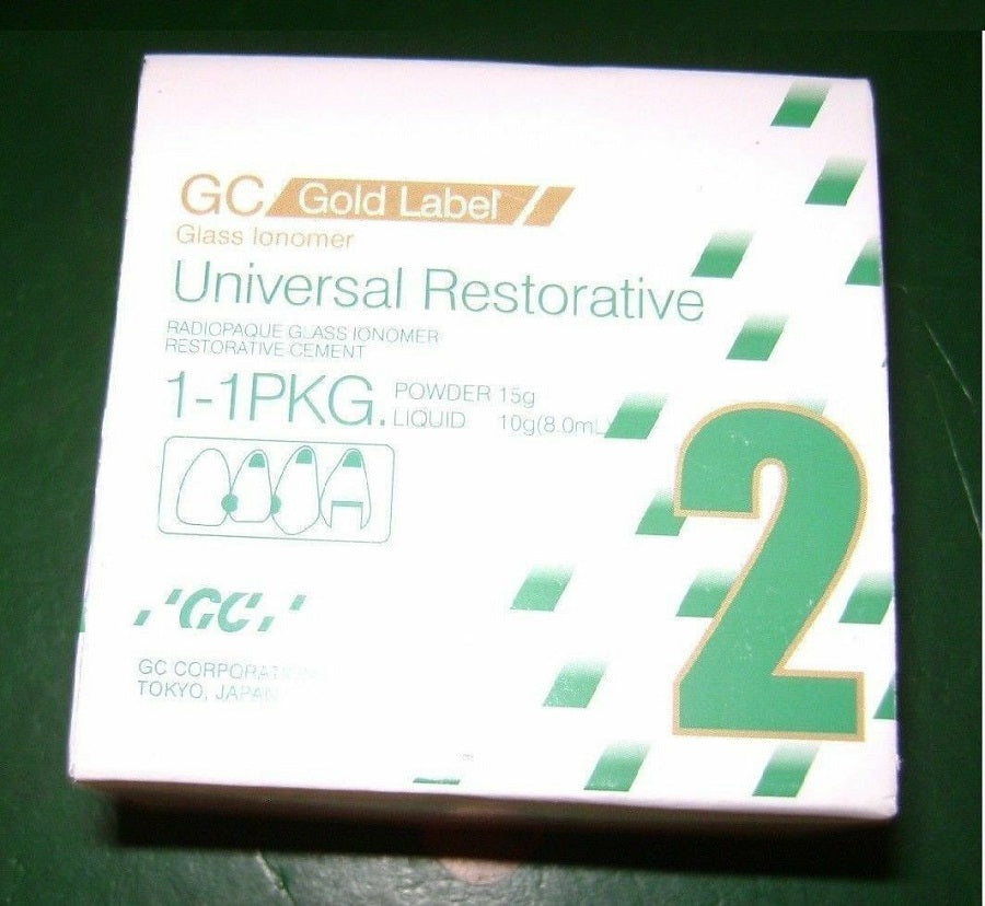 GC Gold Label 2 Powder 15g Bottle Shade 2 Light Yellow – Radiopaque Self-Cure Glass Ionomer Restorative Cement by GC Corporation
