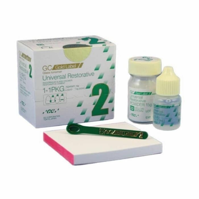 GC Gold Label 2 Universal Restorative Big Pack – Powder 15g Liquid 10g Shade 2 Light Yellow by GC Corporation Japan – Radiopaque Self-Cure Glass Ionomer for Dentists and Dental Professionals
