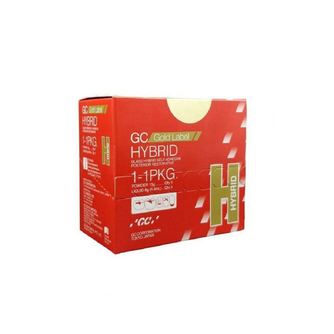 GC Gold Label Hybrid 1-1 PKG Complete Kit – Powder Liquid Mixing Pad Spatula for Class I II Posterior Restorations