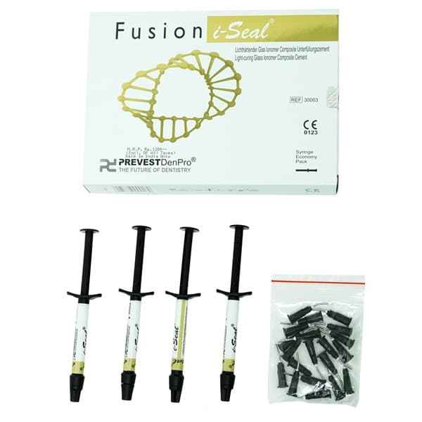 Prevest DenPro Fusion i-Seal GIC syringes with applicator tips for pit fissure sealing