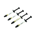 Prevest DenPro Fusion i-Seal – 4 Light-Curing Glass Ionomer Composite Syringes Close-Up, i-Seal Label Visible, Economy Pack Contents
