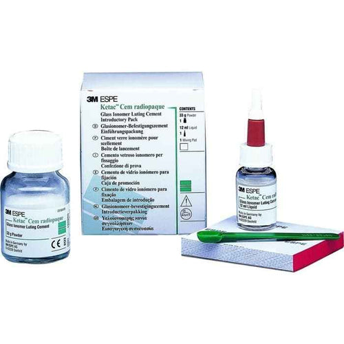 Ketac Cem 3M ESPE Radiopaque Glass Ionomer Luting Cement 33g Kit – Box Powder Jar Liquid Bottle Mixing Pad Spatula

