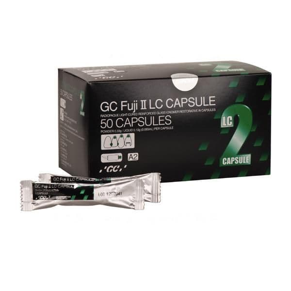 GC Fuji II LC Capsule close-up – chemical and light dual cure glass ionomer restorative with superior adhesion to enamel and dentin by GC Corporation Japan
