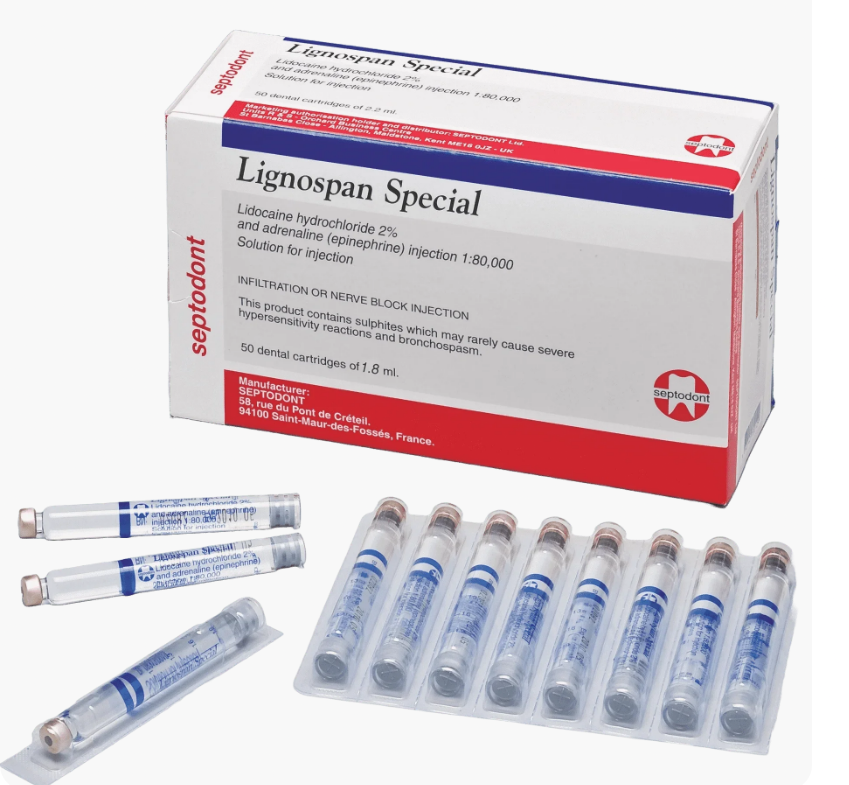 Septodont Lignospan Special 2% Lidocaine 1:80000 Epinephrine Dental Local Anesthetic Cartridge by Septodont France