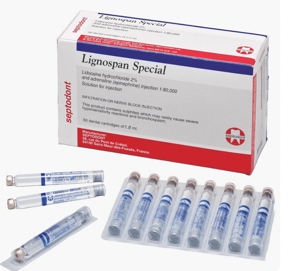 Septodont Lignospan Special 2% Lidocaine 1:80000 Epinephrine Dental Local Anesthetic Cartridge by Septodont France