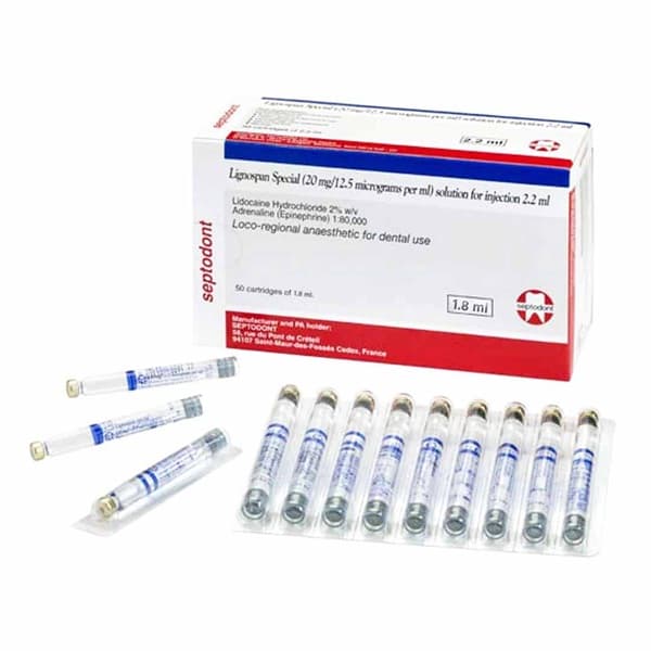 Septodont Lignospan Special Dental Local Anesthetic 50 Cartridges 1.8ml for Dentists – Lidocaine HCl 2% with Epinephrine 1:80000 Loco-Regional Anaesthetic for Dental Use by Septodont France
