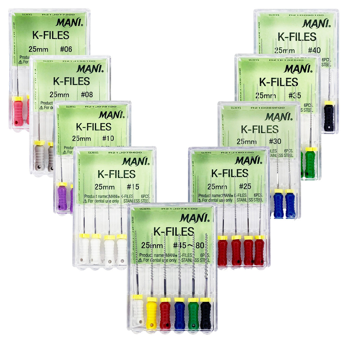 Mani K-Files Stainless Steel Endodontic Root Canal Files All Sizes 21mm 25mm – 6 Pcs Pack