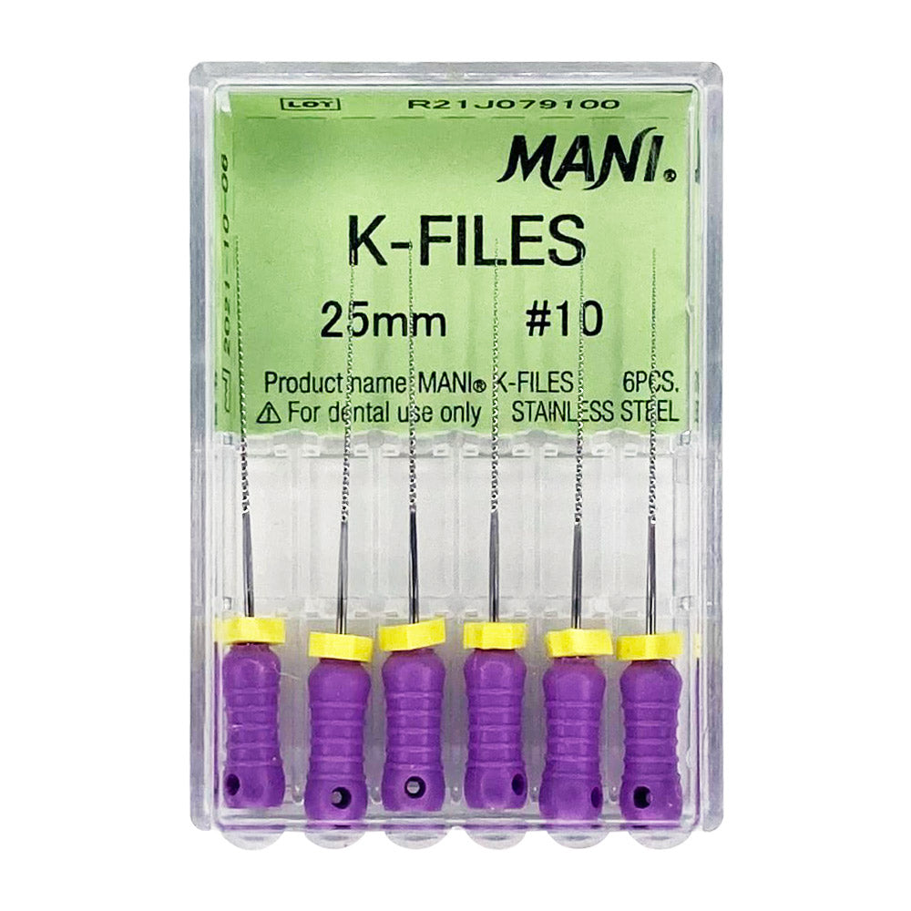 Mani K-Files Assorted Sizes #15 to #40 Stainless Steel Root Canal Preparation Files