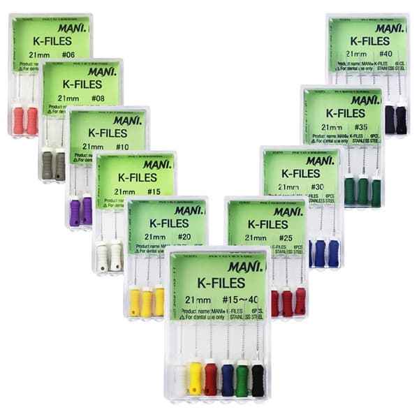 Mani K-Files – Complete Size Range Root Canal Hand Files for Endodontic Treatment

