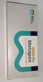 Meta Biomed Metapex Plus Calcium Hydroxide with Iodoform 2 Syringe Pack Box Side View for Dental Professionals – 2 x 2.2gm Premixed Endodontic Root Canal Filling Paste by Meta Biomed South Korea
