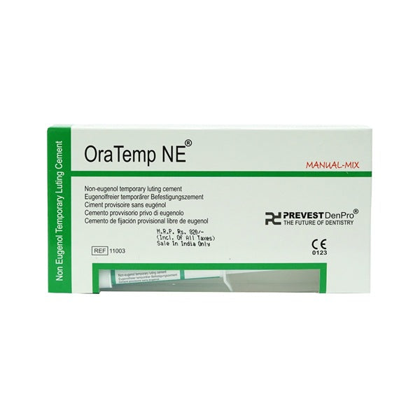 Prevest DenPro OraTemp NE Non-Eugenol Temporary Dental Cement – REF 11003, Manual Mix 15g, CE 0123 Certified
