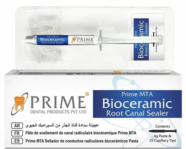 Prime MTA Bioceramic Root Canal Sealer close-up – MTA based sealer for apical seal and root canal obturation in endodontic treatment by dental professionals
