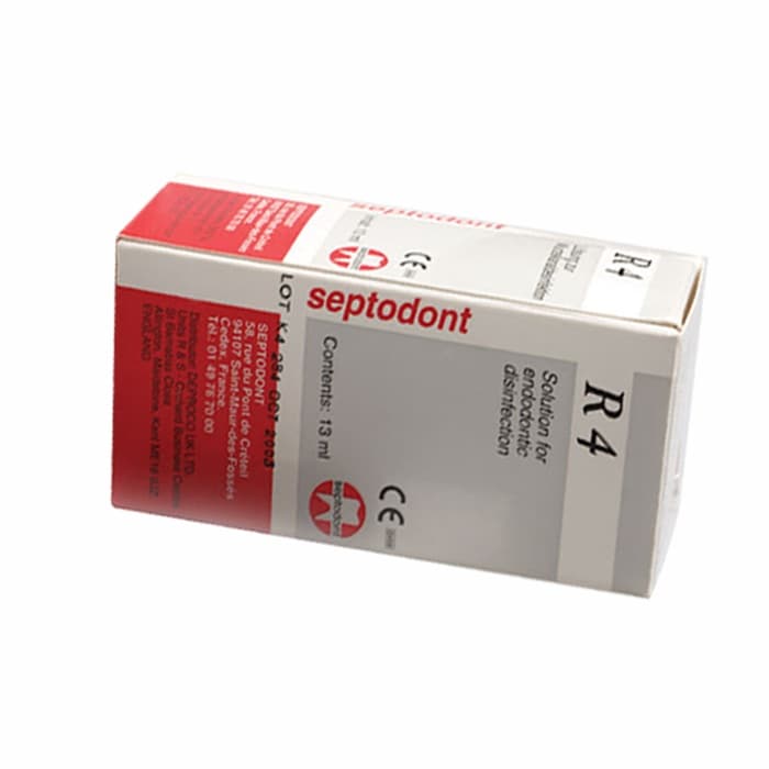 R4 Dental Root Canal Disinfectant by Septodont - Composition Label Close-up