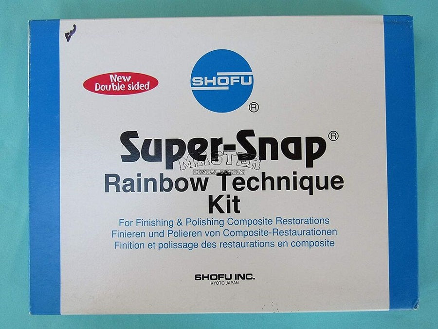 Shofu Super-Snap Rainbow Kit – assorted polishing discs with organized tray and snap-on mandrel