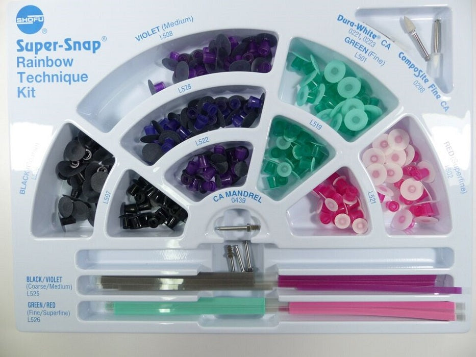 Super-Snap Rainbow Technique Kit by Shofu – snap-on polishing discs for composite resin restorations