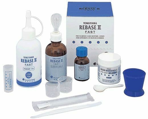 Tokuyama Rebase II Fast – chairside hard denture relining kit with fast-setting acrylic resin for complete and partial denture relining by dentists globally
