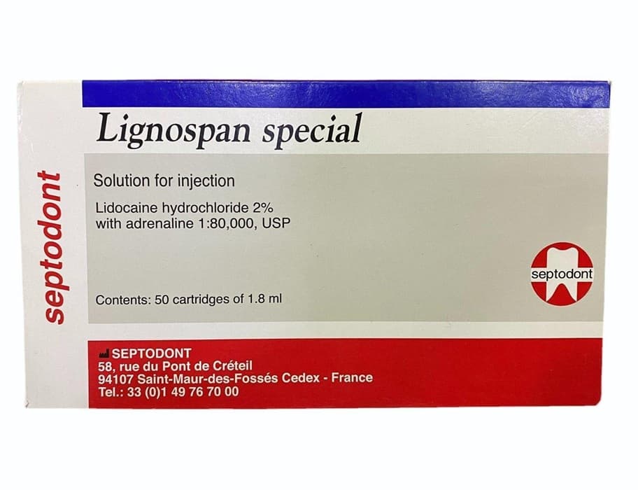 Septodont Lignospan Special USP Box for Dental Professionals – Lidocaine Hydrochloride 2% with Adrenaline 1:80000 Solution for Injection, 50 Cartridges 1.8ml by Septodont Saint-Maur-des-Fossés France
