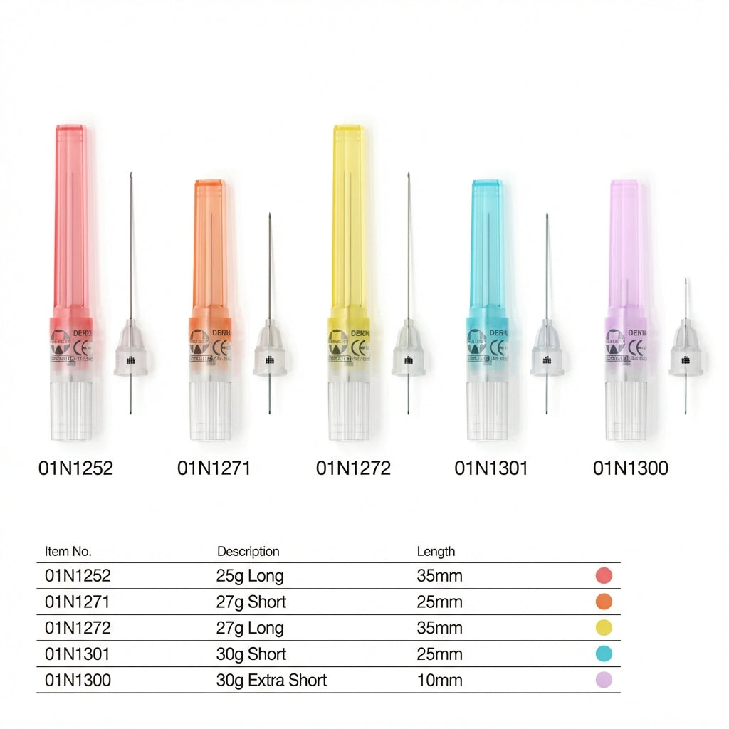 "Septoject Dental Needle Close-up – Siliconised Stainless Steel Tip for Atraumatic Injection by Septodont"